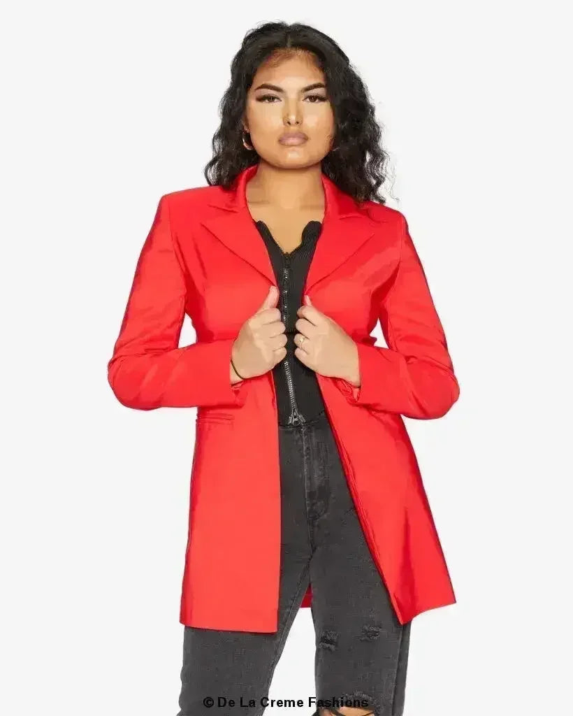 Blazer long femme De La Crème col tailleur habillé