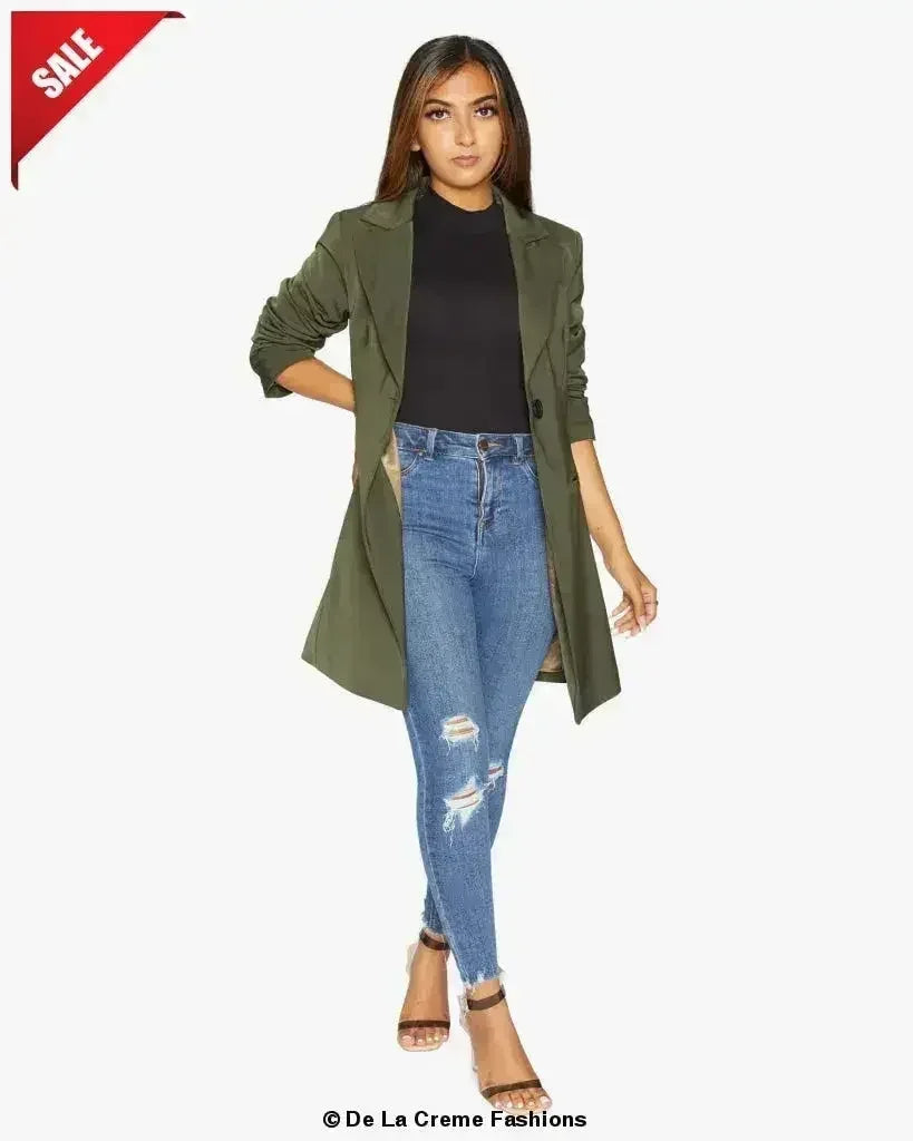 Blazer long femme De La Crème col tailleur habillé