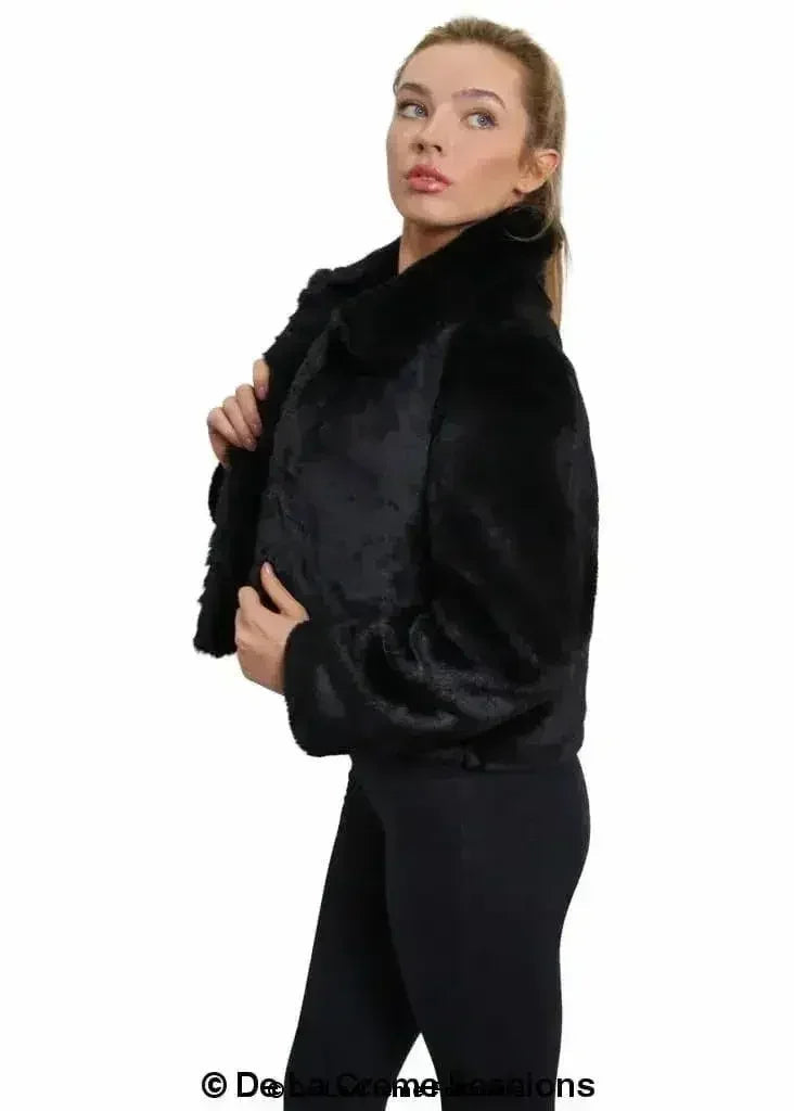 Blouson aviateur court en fausse fourrure De La Creme pour femme