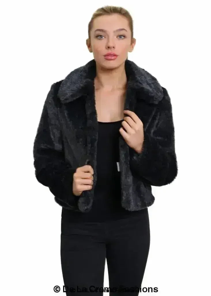 Blouson aviateur court en fausse fourrure De La Creme pour femme