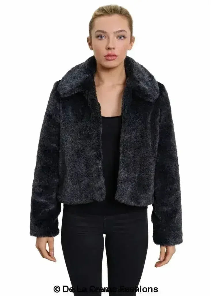 Blouson aviateur court en fausse fourrure De La Creme pour femme