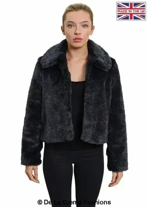 Blouson aviateur court en fausse fourrure De La Creme pour femme