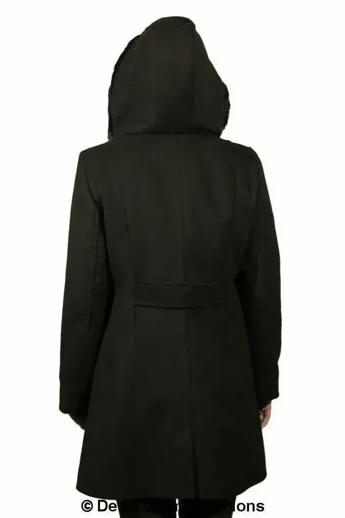 De La Creme - Manteau à capuche avec bordure en fausse fourrure pour femme