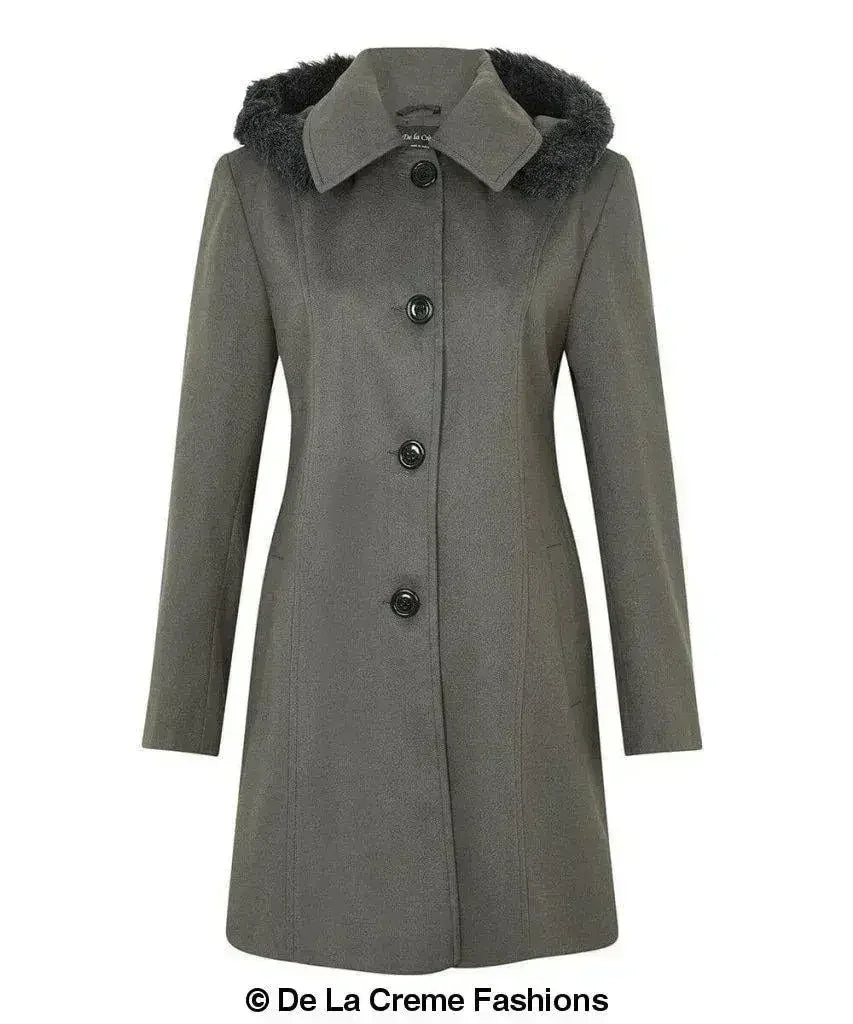 De La Creme - Manteau à capuche avec bordure en fausse fourrure pour femme