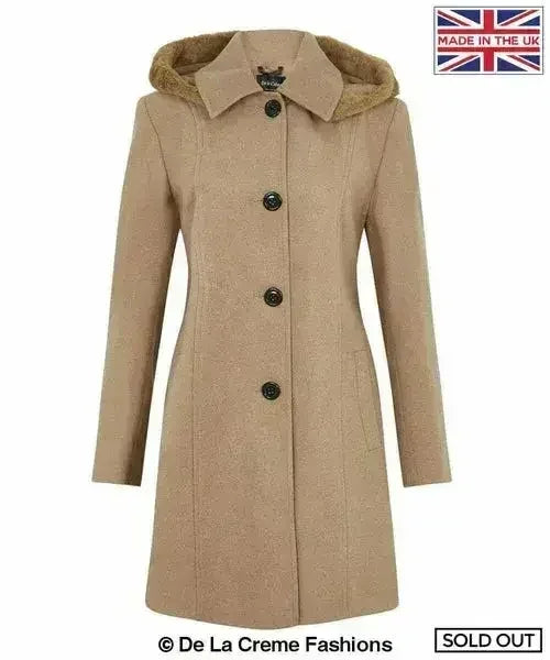 De La Creme - Manteau à capuche avec bordure en fausse fourrure pour femme