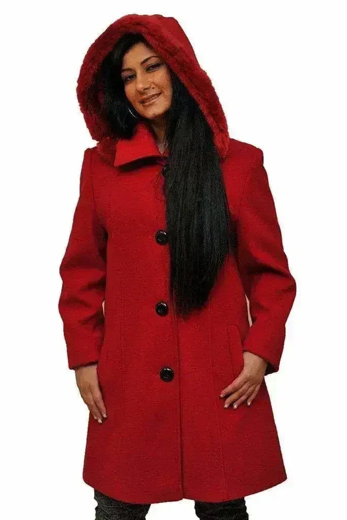 De La Creme - Manteau à capuche avec bordure en fausse fourrure pour femme