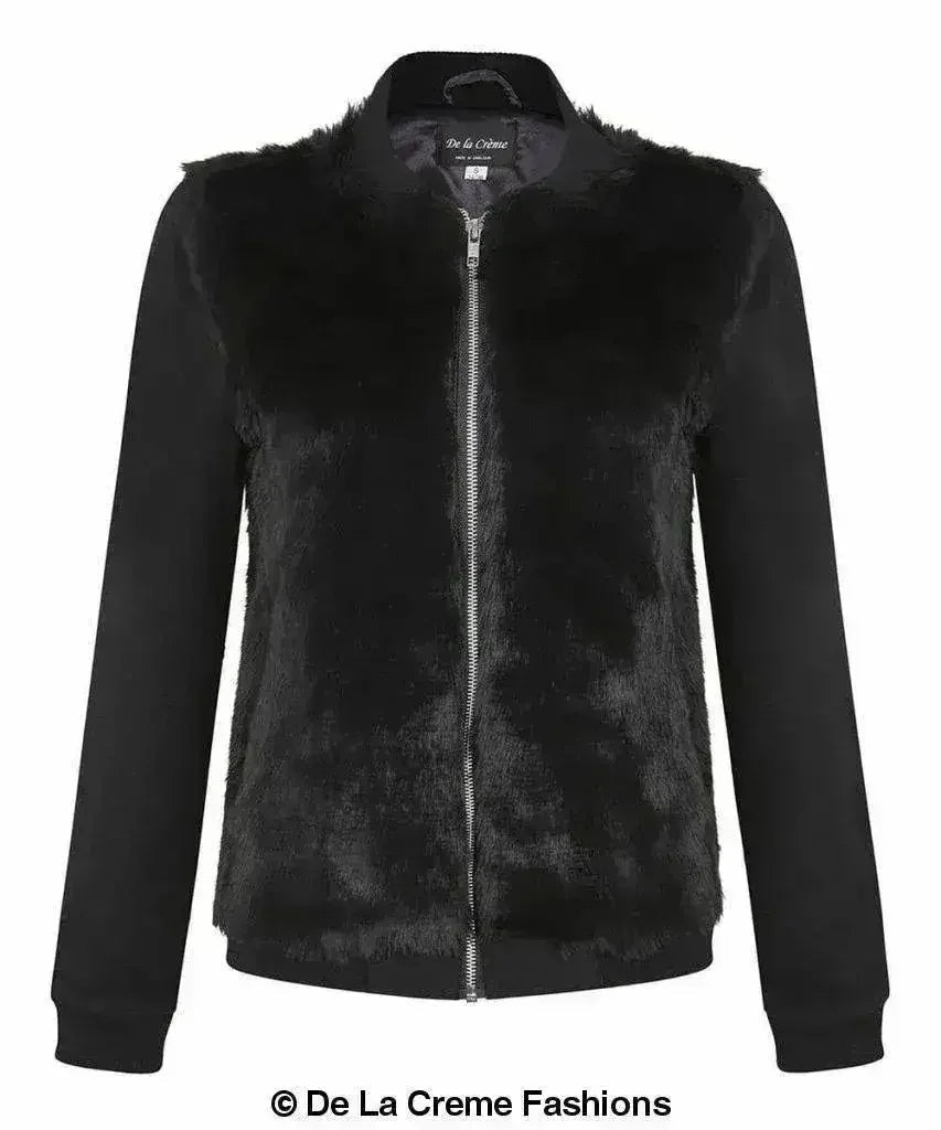 De La Creme - Blouson aviateur zippé pour femme en fausse fourrure