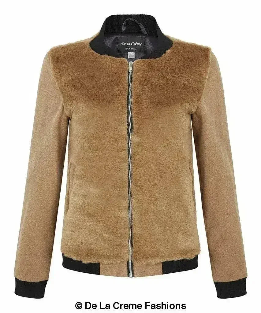De La Creme - Blouson aviateur zippé pour femme en fausse fourrure