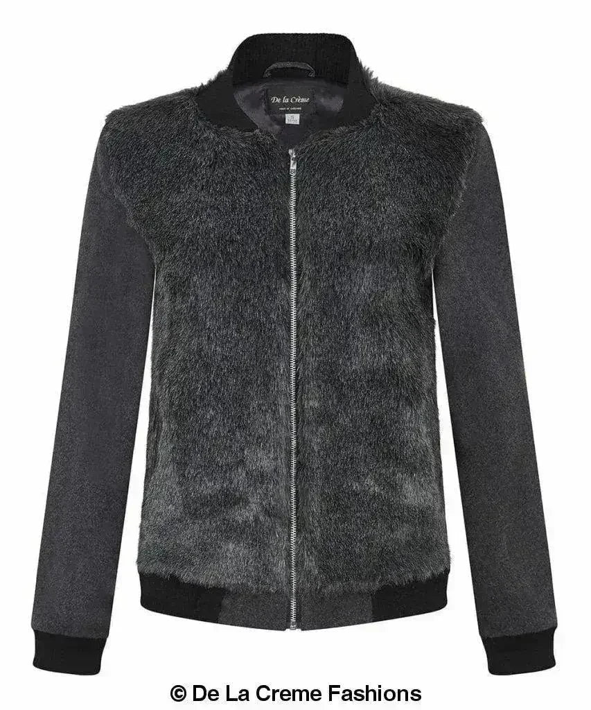 De La Creme - Blouson aviateur zippé pour femme en fausse fourrure