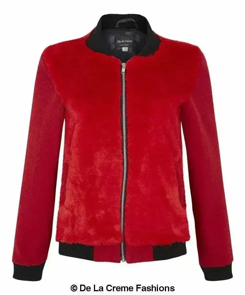 De La Creme - Blouson aviateur zippé pour femme en fausse fourrure