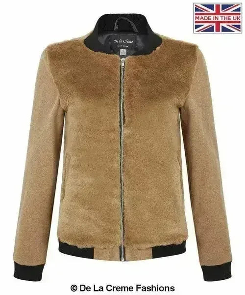 De La Creme - Blouson aviateur zippé pour femme en fausse fourrure