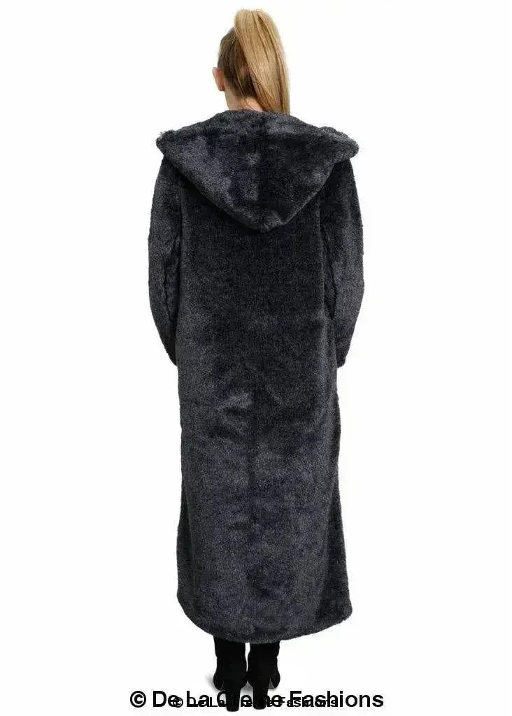 De La Crème - Manteau long emblématique à capuche en fausse fourrure pour femme