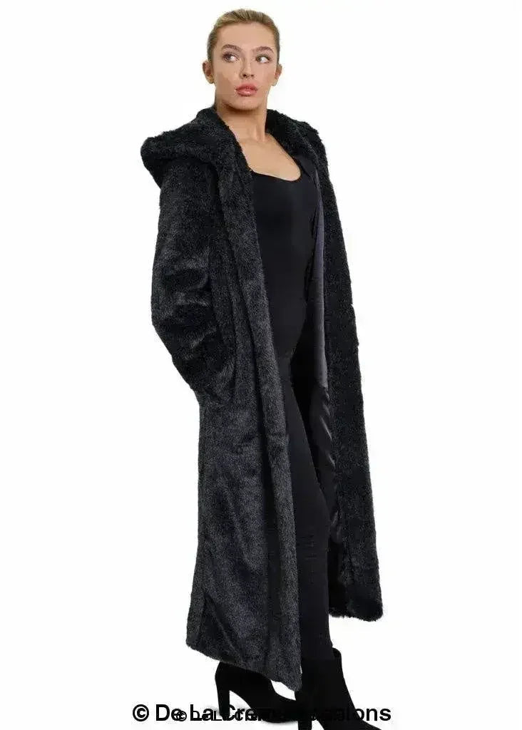 De La Crème - Manteau long emblématique à capuche en fausse fourrure pour femme