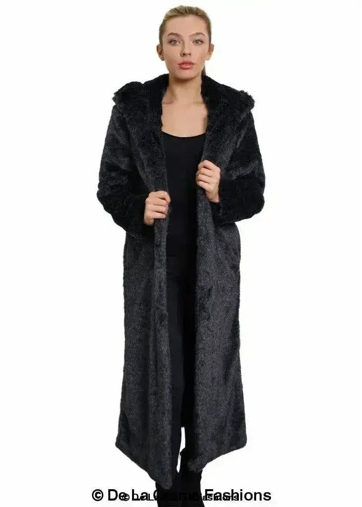 De La Crème - Manteau long emblématique à capuche en fausse fourrure pour femme