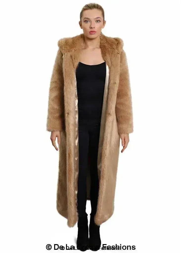 De La Crème - Manteau long emblématique à capuche en fausse fourrure pour femme