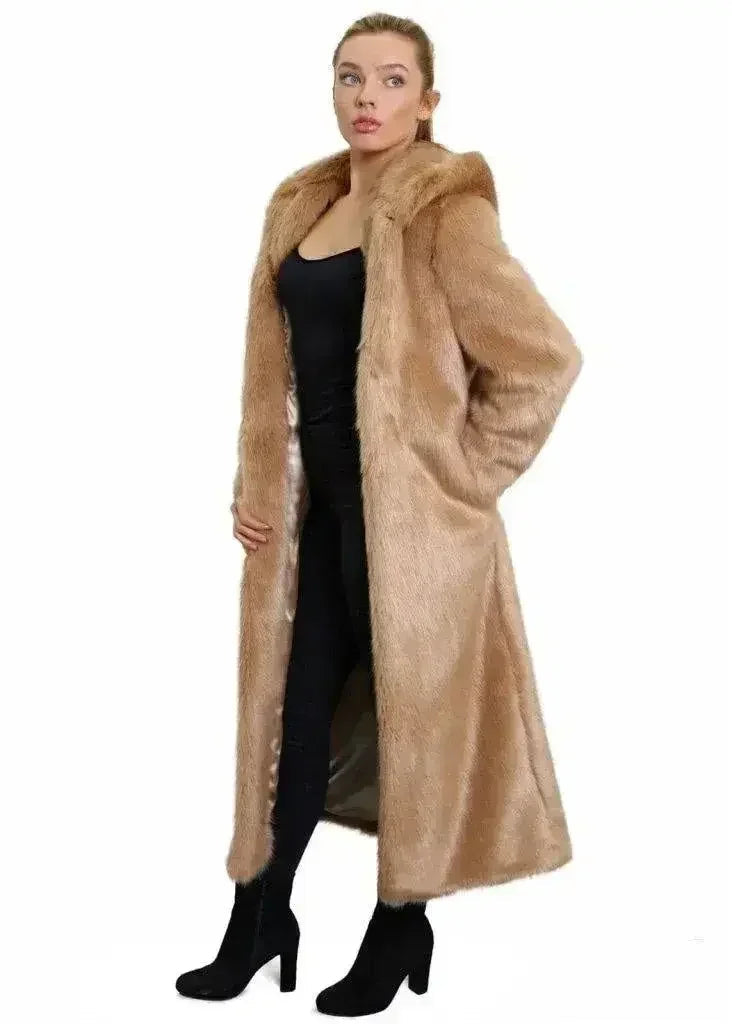 De La Crème - Manteau long emblématique à capuche en fausse fourrure pour femme