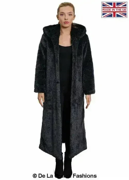 De La Crème - Manteau long emblématique à capuche en fausse fourrure pour femme