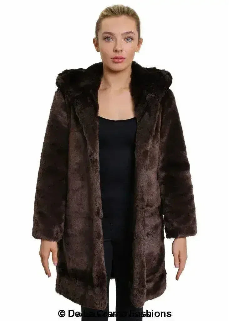 De La Creme - Veste de luxe en fausse fourrure pour femme Manteau d'hiver à capuche pour femme