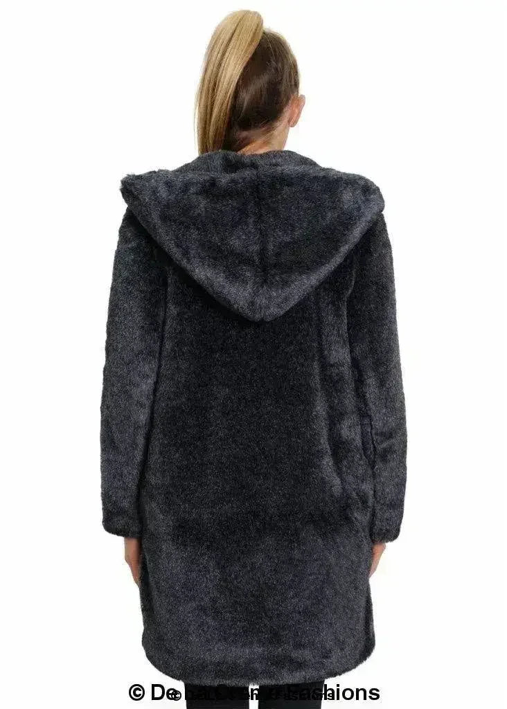 De La Creme - Veste de luxe en fausse fourrure pour femme Manteau d'hiver à capuche pour femme