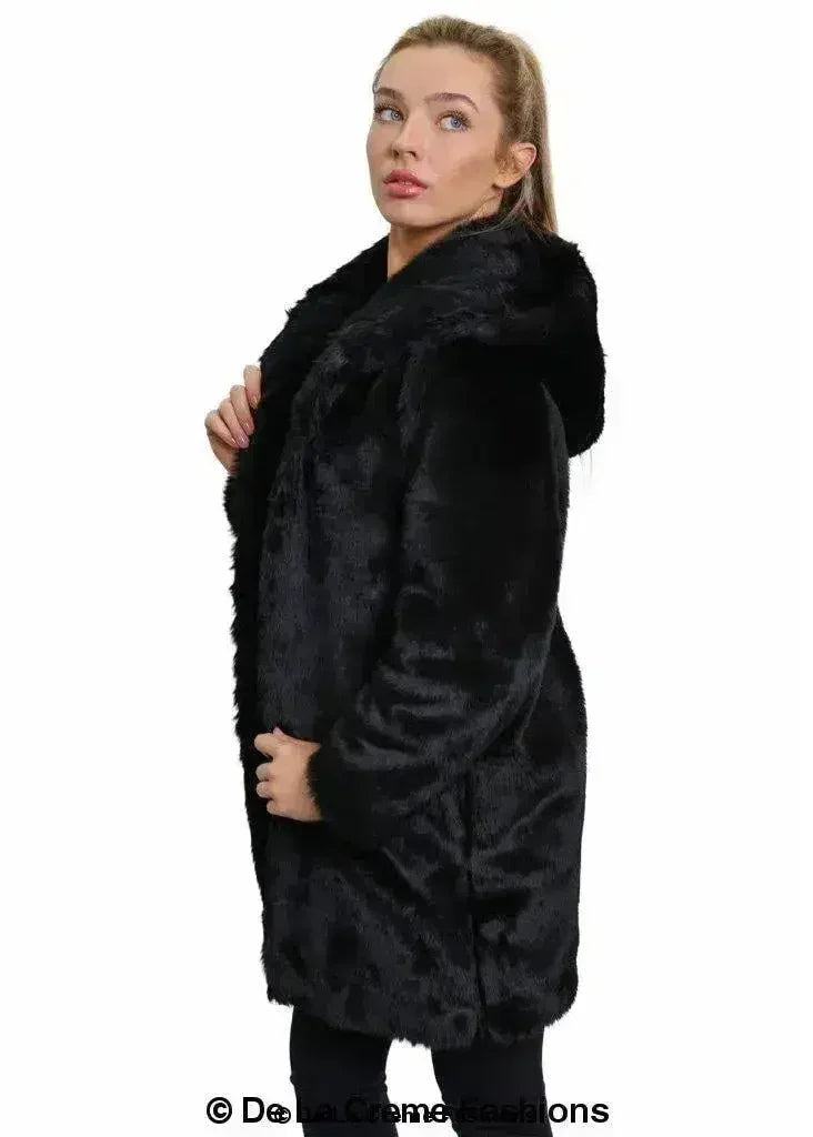 De La Creme - Veste de luxe en fausse fourrure pour femme Manteau d'hiver à capuche pour femme