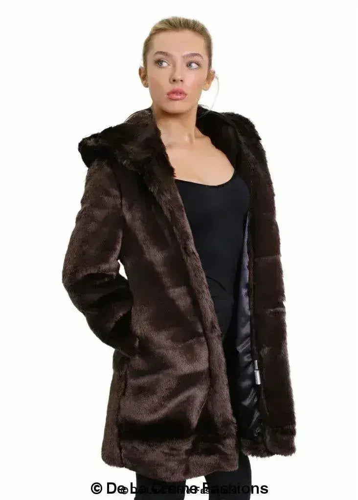 De La Creme - Veste de luxe en fausse fourrure pour femme Manteau d'hiver à capuche pour femme