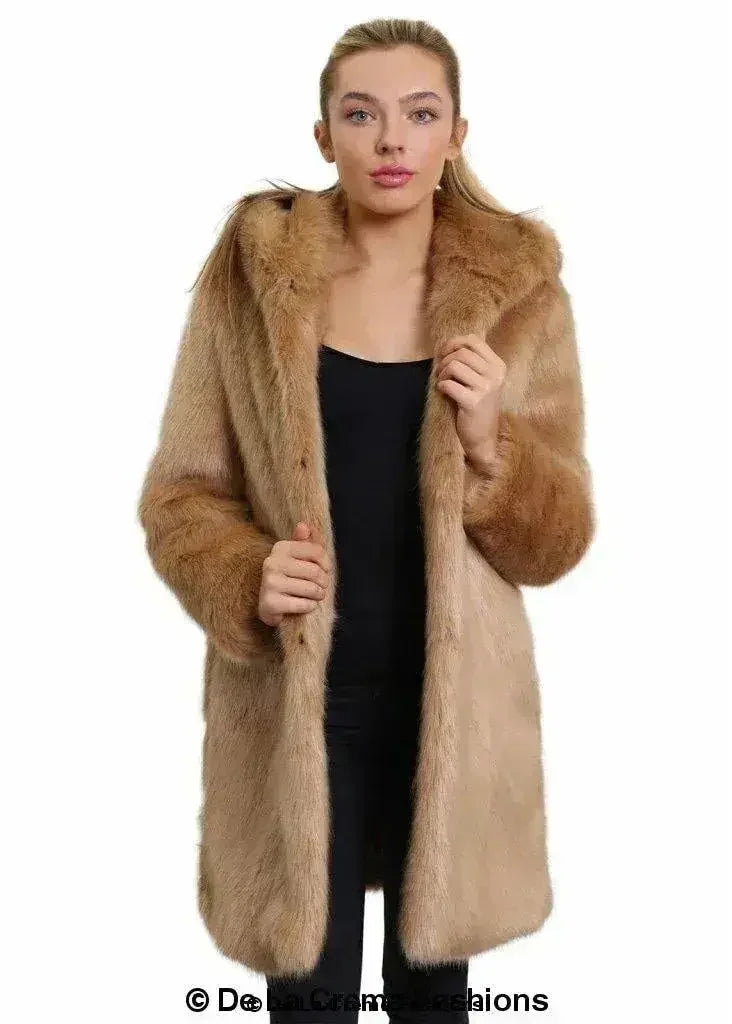 De La Creme - Veste de luxe en fausse fourrure pour femme Manteau d'hiver à capuche pour femme