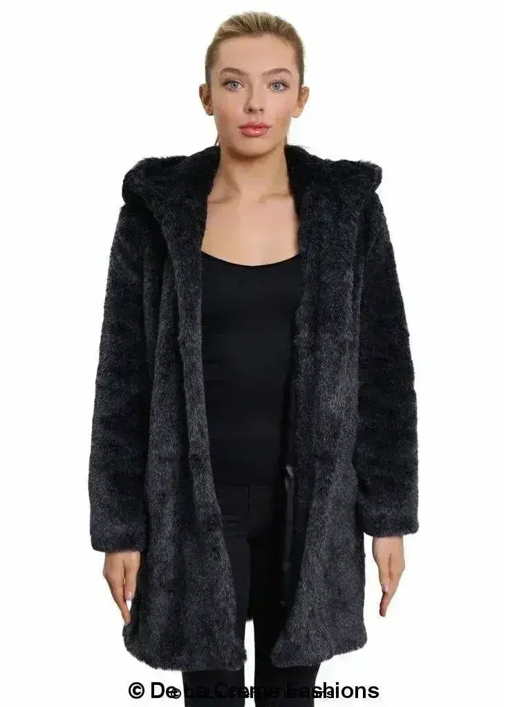 De La Creme - Veste de luxe en fausse fourrure pour femme Manteau d'hiver à capuche pour femme