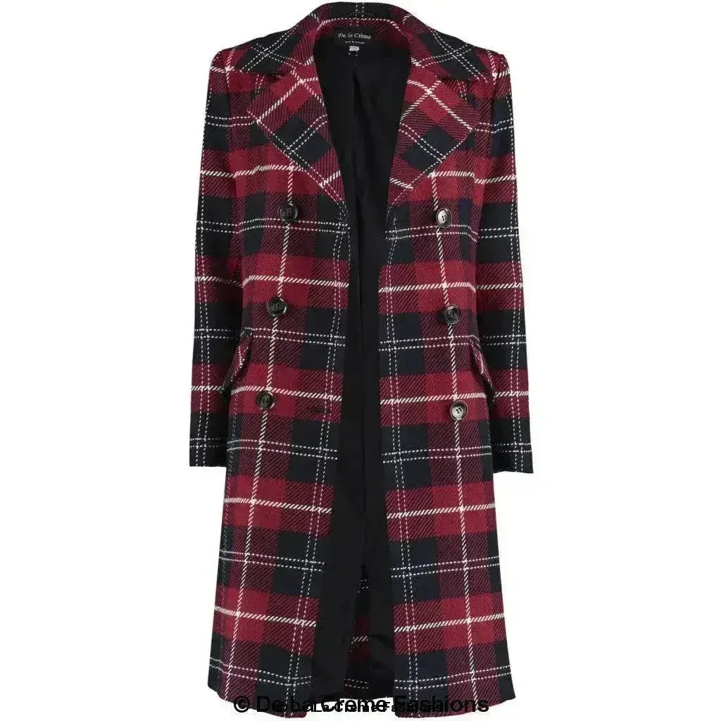 Manteau croisé en mélange de laine à carreaux écossais