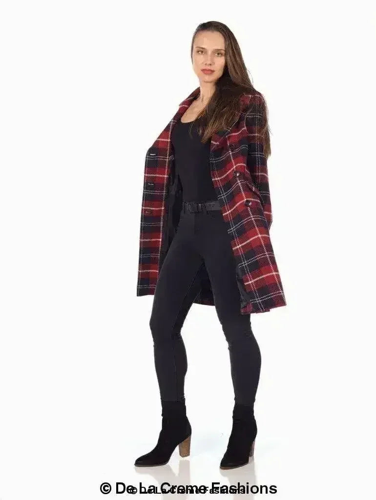Manteau croisé en mélange de laine à carreaux écossais