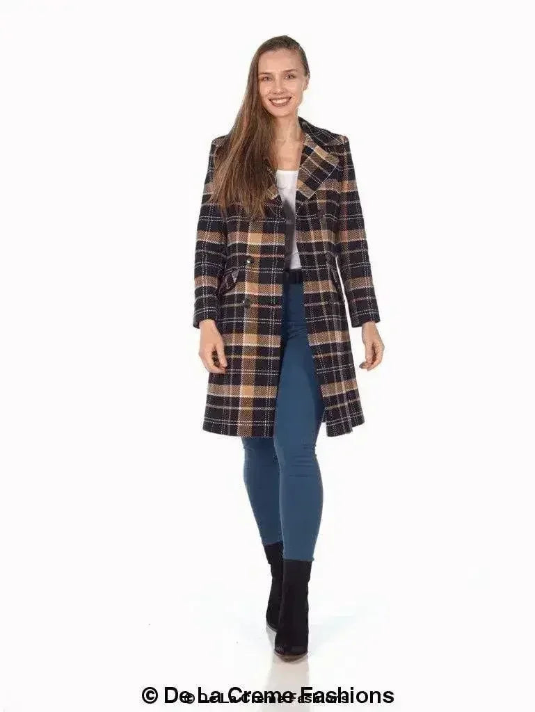 Manteau croisé en mélange de laine à carreaux écossais
