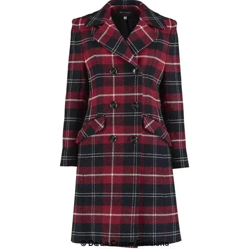 Manteau croisé en mélange de laine à carreaux écossais