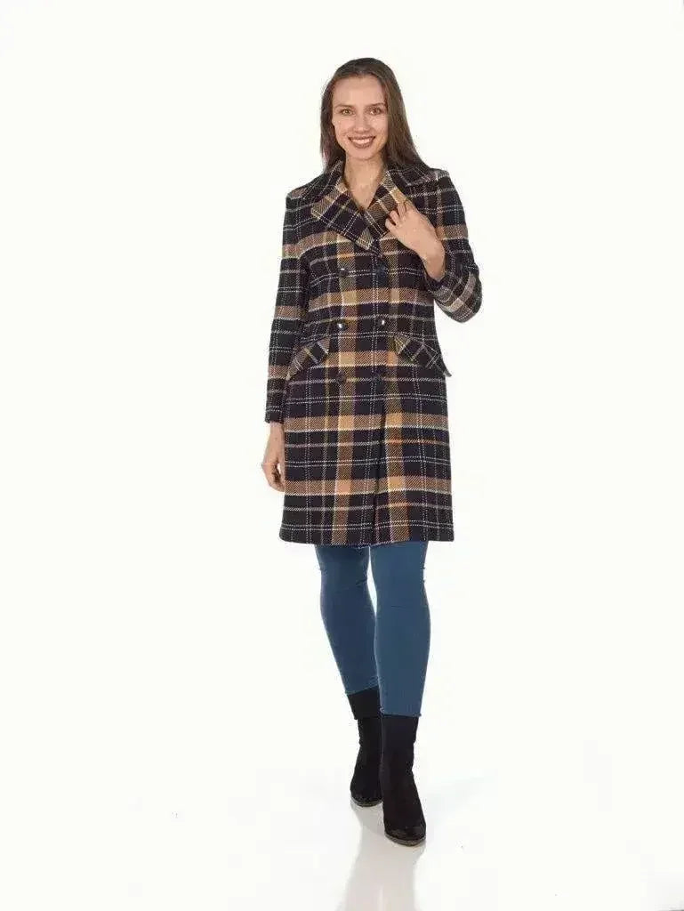 Manteau croisé en mélange de laine à carreaux écossais