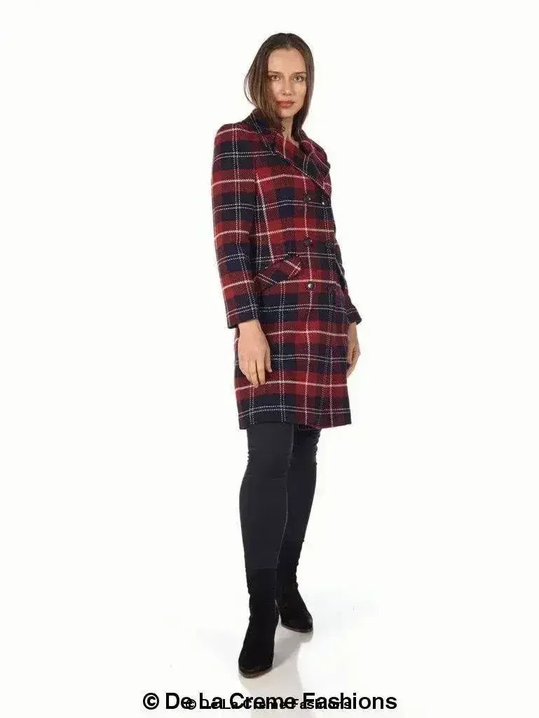 Manteau croisé en mélange de laine à carreaux écossais