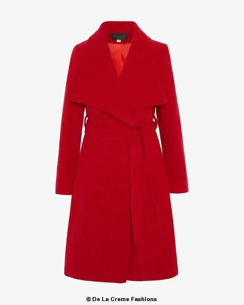 Manteau long à double boutonnage et revers cascade