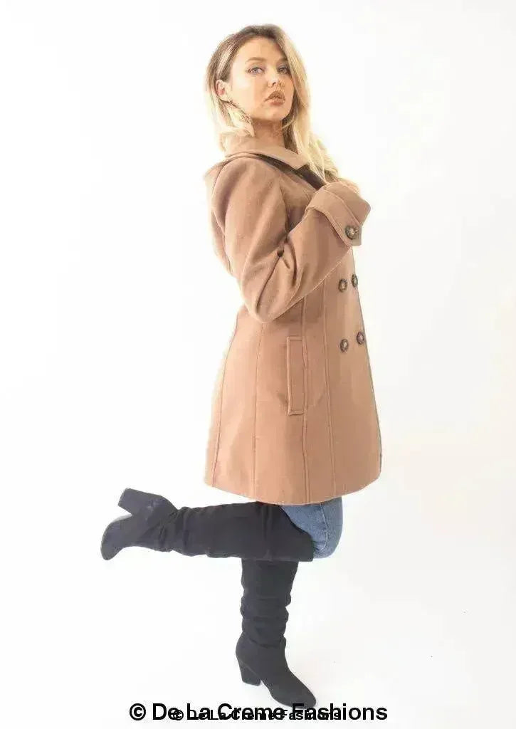 Manteau à capuchon croisé en laine pour femme