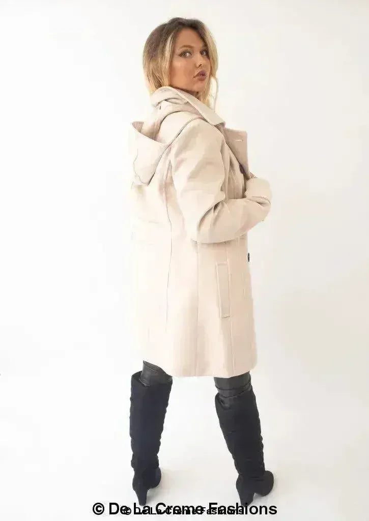 Manteau à capuchon croisé en laine pour femme