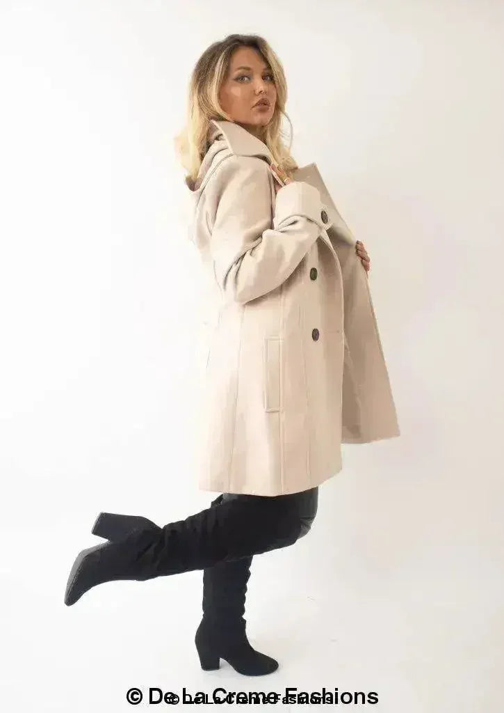 Manteau à capuchon croisé en laine pour femme