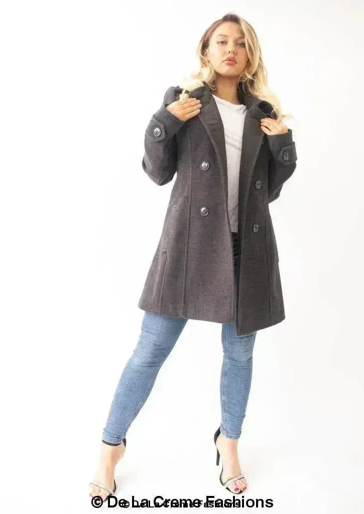Manteau à capuchon croisé en laine pour femme