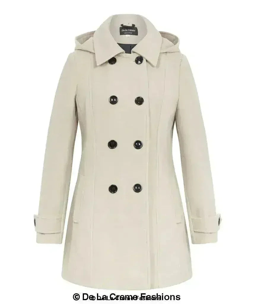 Manteau à capuchon croisé en laine pour femme