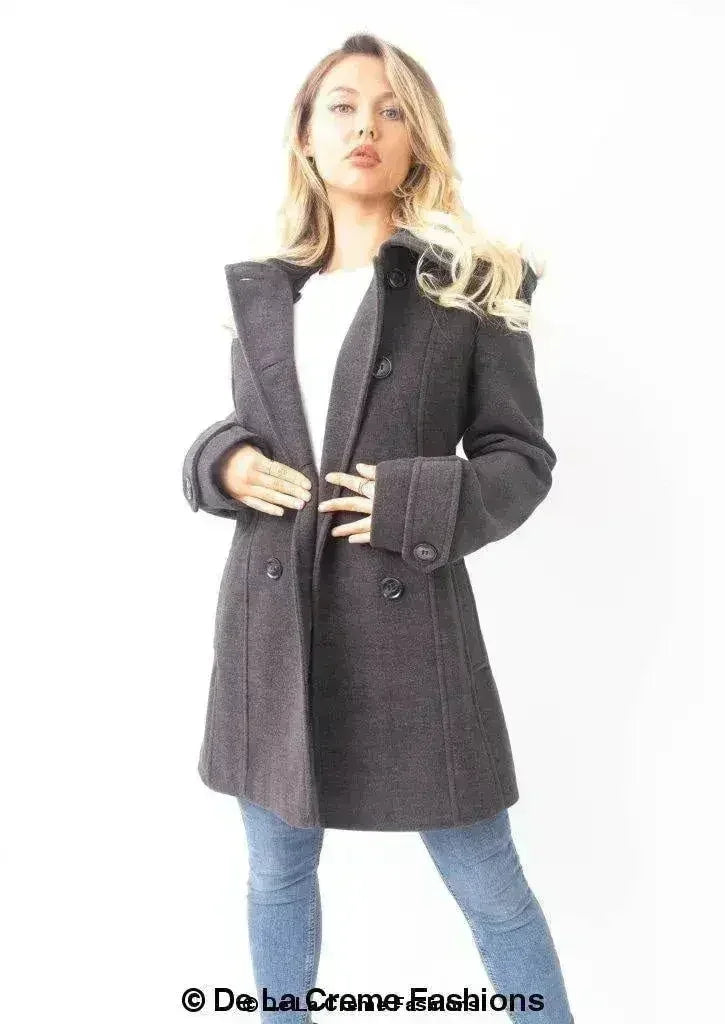 Manteau à capuchon croisé en laine pour femme