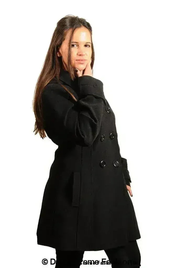 Manteau à capuchon croisé en laine pour femme