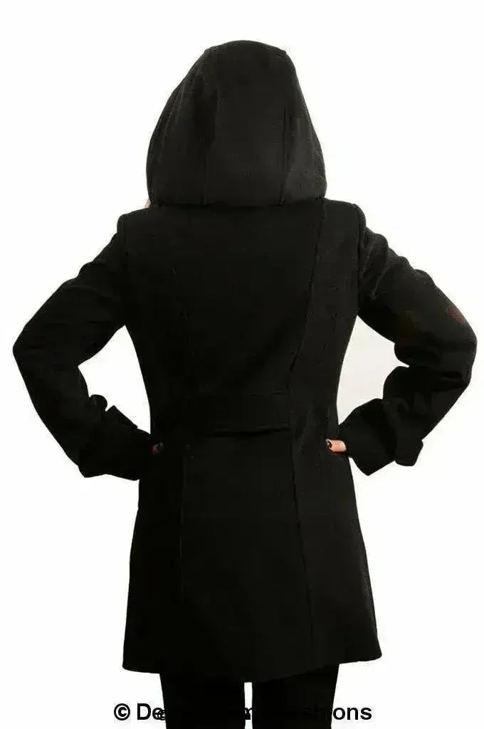 Manteau à capuchon croisé en laine pour femme