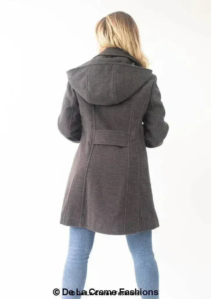 Manteau à capuchon croisé en laine pour femme