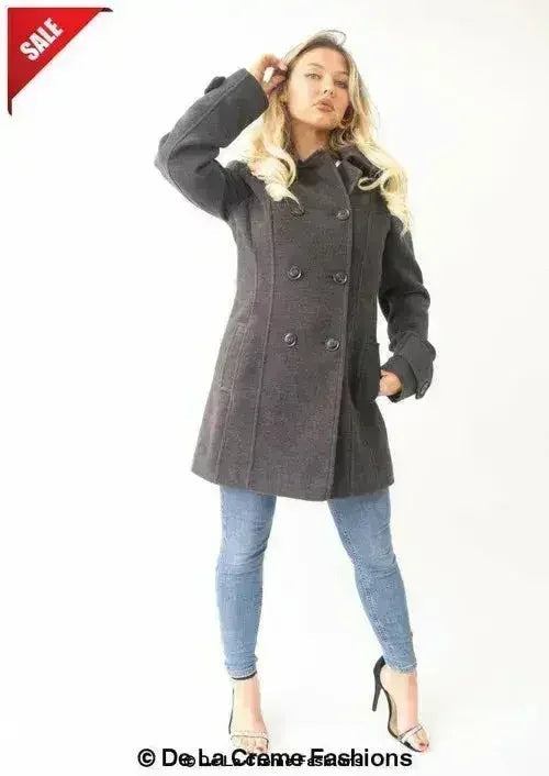 Manteau à capuchon croisé en laine pour femme