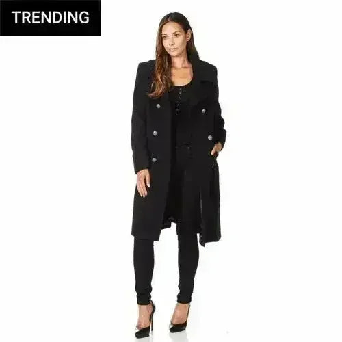 Manteau mi-long croisé en mélange de laine
