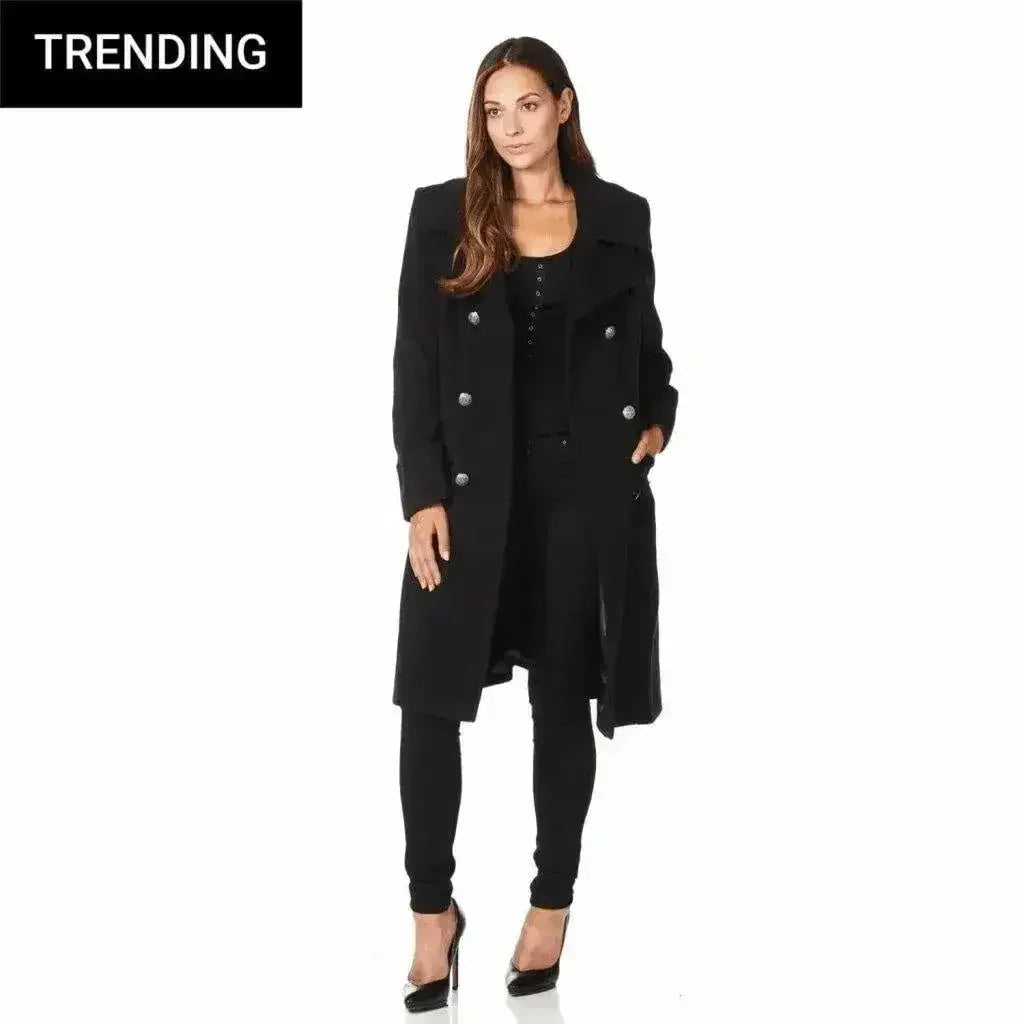 Manteau mi-long croisé en mélange de laine