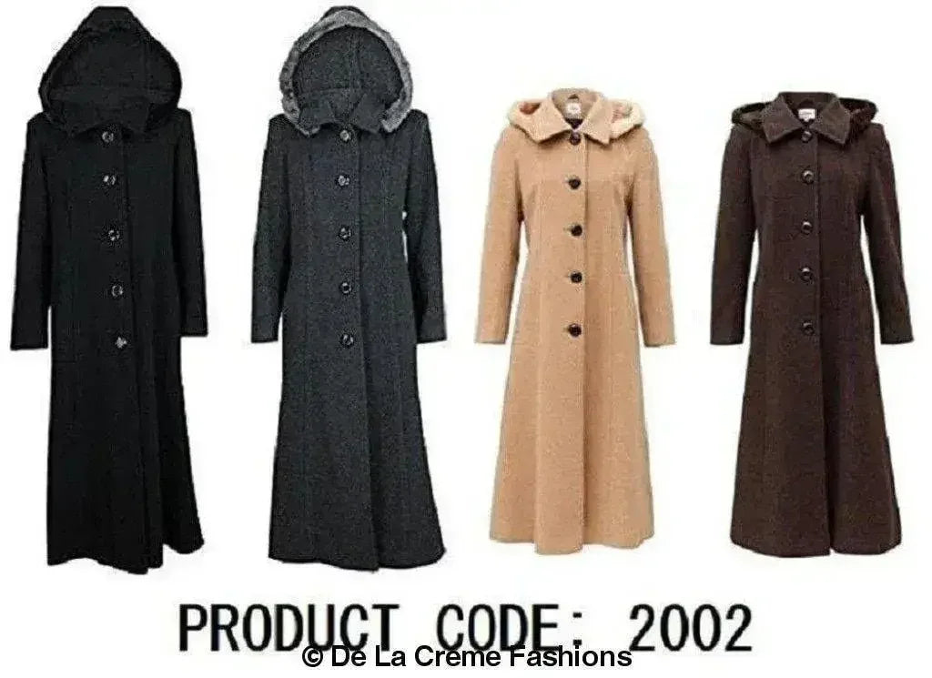 Manteau long à capuche avec bordure en fausse fourrure et mélange de laine
