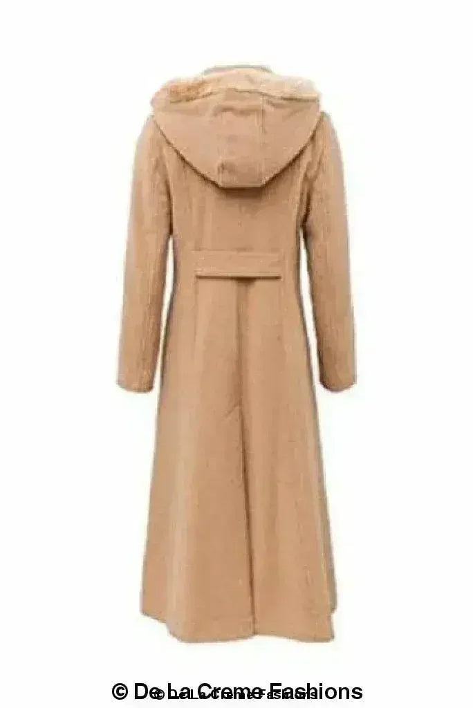 Manteau long à capuche avec bordure en fausse fourrure et mélange de laine