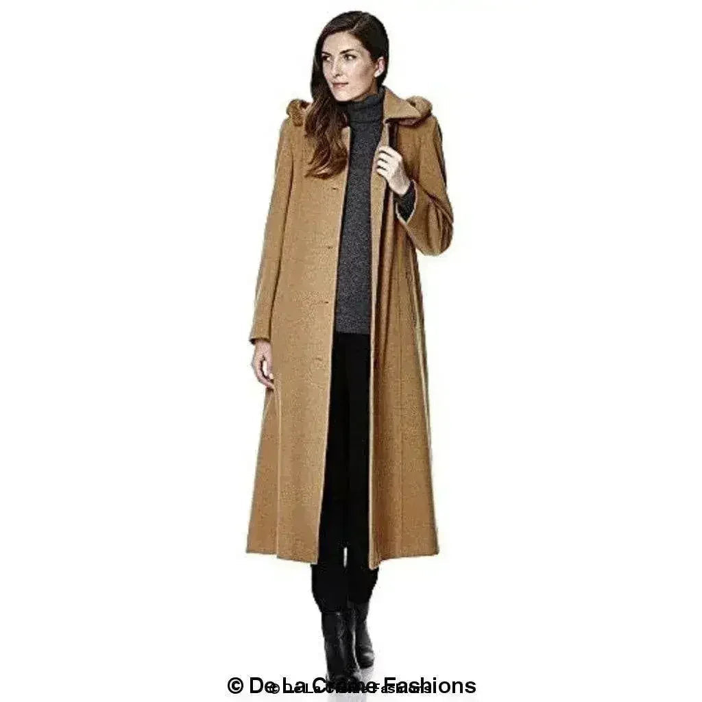 Manteau long à capuche avec bordure en fausse fourrure et mélange de laine