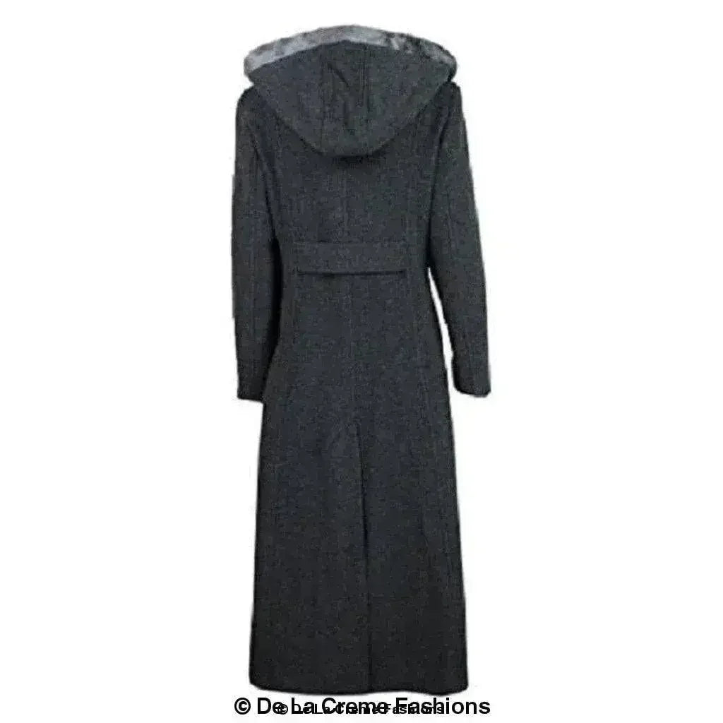 Manteau long à capuche avec bordure en fausse fourrure et mélange de laine